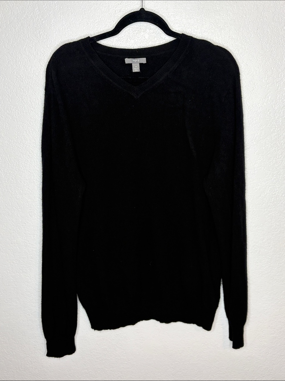 Apt. 9 Black Stripe Weave Cashmere V Neck Timeless Classic Sweater Size Medium